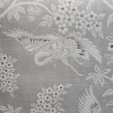 Gray  White Bird Floral Pattern Fabric Textile Material, Birds Theme