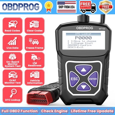 OBDPROG MT100 OBD2 Car Code Reader Check Engine Light Fault Diagnostic Tool