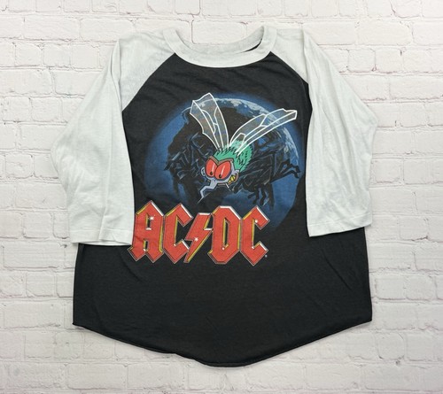 RARE! AC/DC 1985 Vintage Men's L Raglan Fly On the Wall Shirt White ...