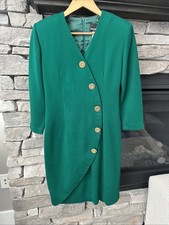 Vtg Sz 5 - 6 M Green asymmetrical Bodycon dress Shoulder Pads Buttons