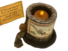 Primitive Frosty Snowman Black Hat Christmas Winter Decor Decoration w/ Tea Lite