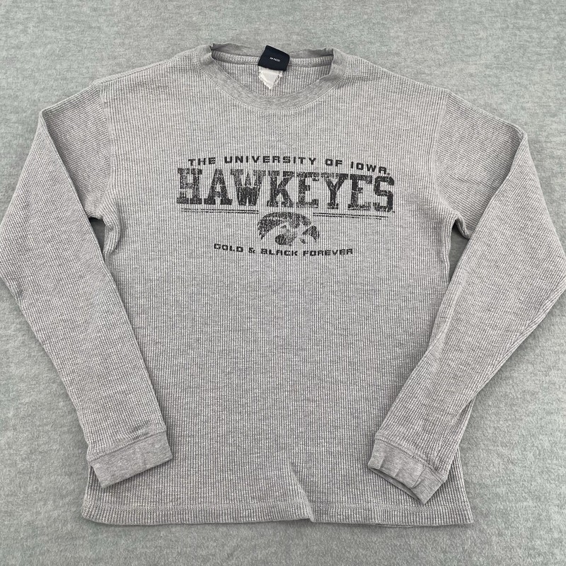 Iowa Hawkeyes Thermal Waffle Knit Shirt Adult Medium Gray Long Sleeve Tee Men