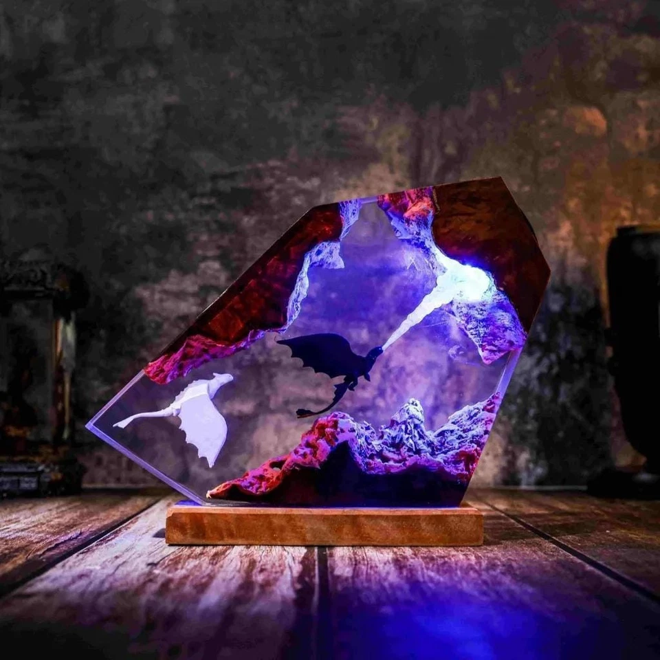 Fire Breathing Toothless and Light Fury Lamp, HTTYD Dragon Resin Art Night Light - image 4 of 4