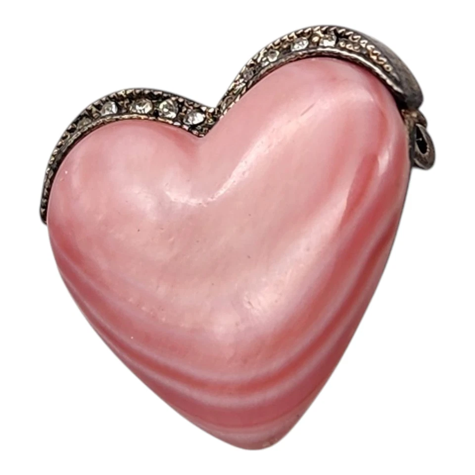 Broche prendedor vintage Monet tono plata piedra rosa flor corazón joyería moda Foto 3 de 3