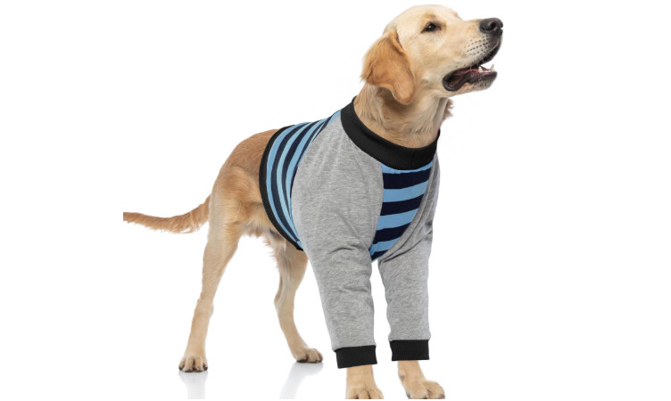 Dog Recovery Sleeve w/Elbow Protector,Dogs Shirt Stop Licking Blue Stripe XL