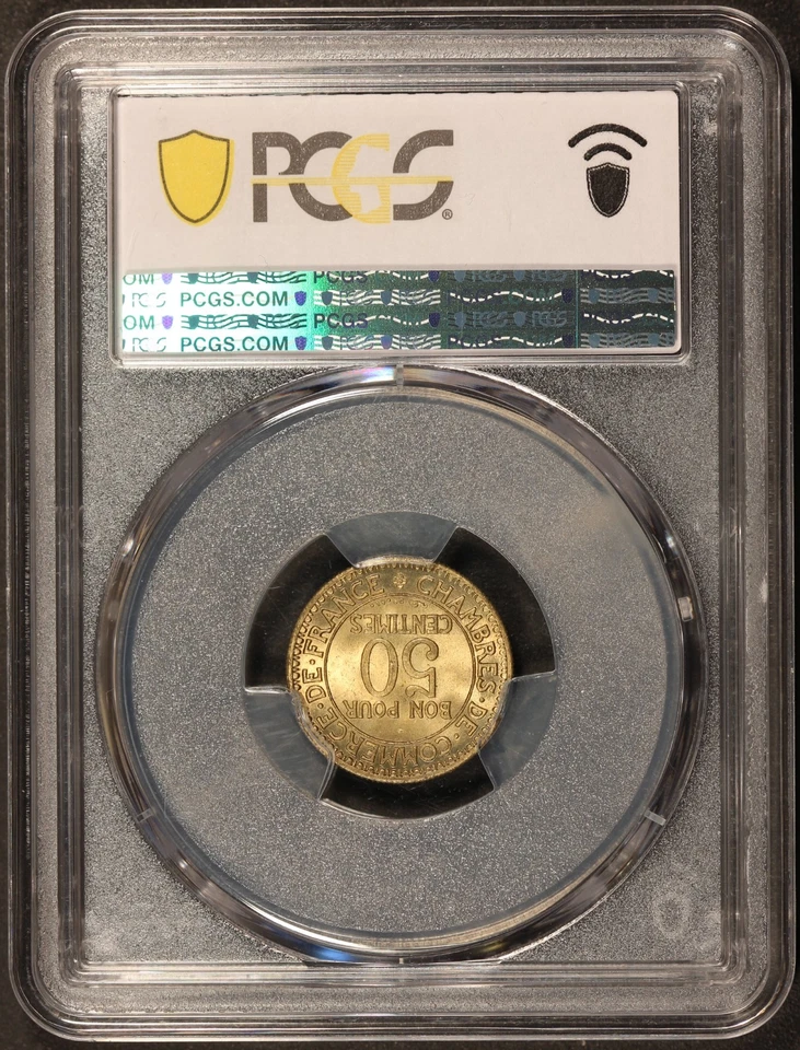 1921 France 50 Centimes Coin - PCGS MS 66 - KM #884 - Image 4 of 4