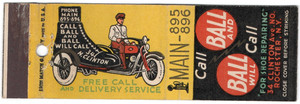 BALL and BALL SHOE REPAIRING ROCHESTER NEW YORK 20 FS MATCHBOOK COVER MOTORCYCLE