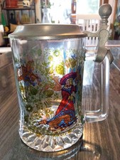 Vintage Hand painted Glass Drinking Stein From West Germany