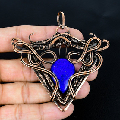 Lapis Lazuli Handmade Balancing Gemstones Copper Wire Wrapped Jewelry Pendant