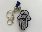 Hamsa Hand Star Magen David Crystal Chain Key ring Handbag Charm Tassel Blue