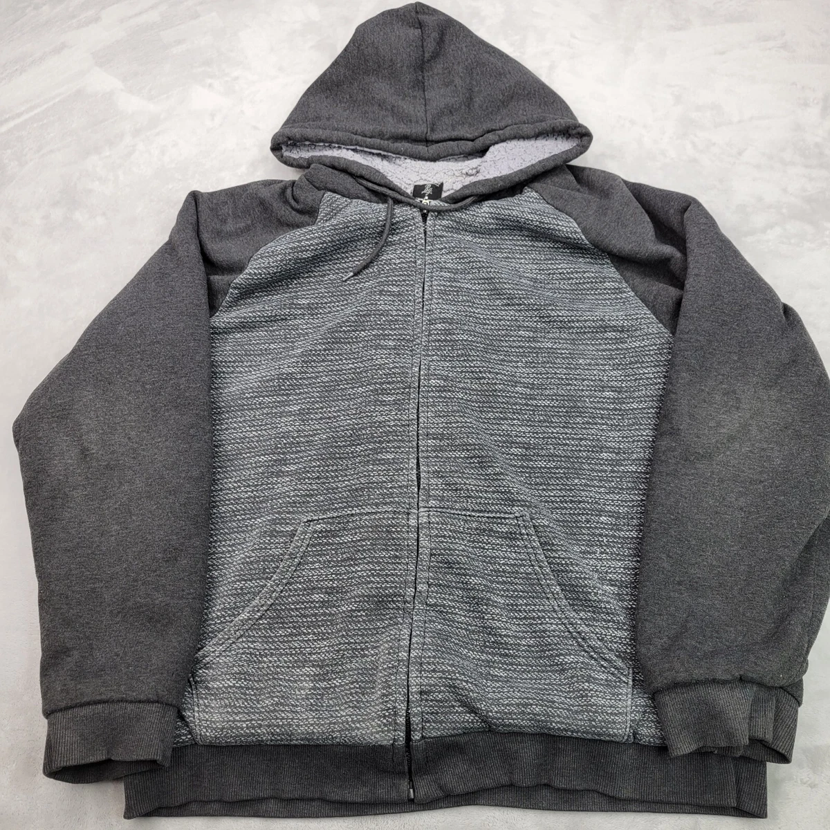 Blue Gear Hoodie Men Large Grey Zip Sweater Sweatshirt Fur Fleece Lined BG Adult