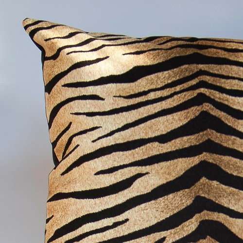 Tiger Stripe Velvet Extra-Large Cushion. Big Cat Design, Orange/Black. 23x23" XL - Picture 4 of 5