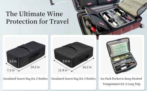 Wine Suitcase for Airplanes 12 Bottle Wine Suitcase TSA Lock Ice Pocket Burgundy - Picture 3 of 9