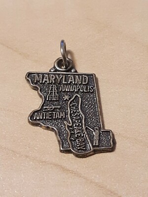 Maryland State Charm Antiqued Sterling Silver Maryland State Charm Antiqued Sterling Silver