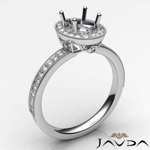 Oval Semi Mount Milgrain Halo Pave Set Diamond Engagement Ring Platinum 0.5Ctw - Picture 2 of 7