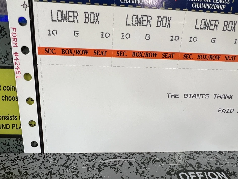 1993 NLCS & World Series SF Giants Uncut Phantom Ticket Sheet Sadek "Thank You" - Image 4 of 4