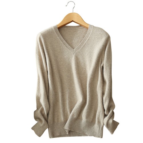 Women's V-neck Cashmere Blend Sweater Crewneck Knitted Sweaters Winter Warm Top - Picture 22 of 24