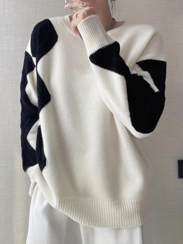Women Sweaters Winter Knitwear Pullovers Long Sleeve Contrasting Colors Jumpers - Picture 3 of 14