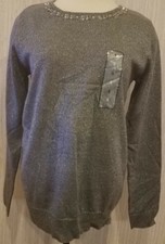 Women's Jaclyn Smith Shimmer Gray Long Sleeve Jewel Accent Sweater Top Sz Small