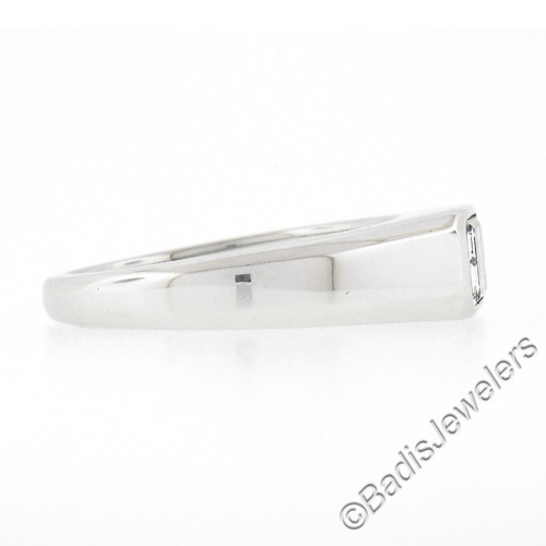 Platinum 0.87ct GIA Emerald Cut Sideways Bezel Set Diamond Solitaire Band Ring - Picture 6 of 10