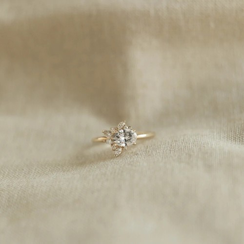 Ausgefallener 2 Karat Ovalschliff Moissanit Cluster Verlobungsring 14K Gelbgold vergoldet - Bild 13 von 16