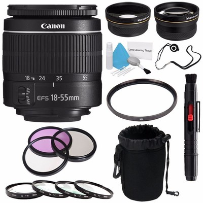 Canon EF-S 18-55mm f/3.5-5.6 III Lens (International Model) + 58mm Wide Angle...