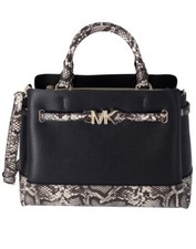 Michael Kors Reed Large Belted Satchel Bag Neutral Python Black Leather