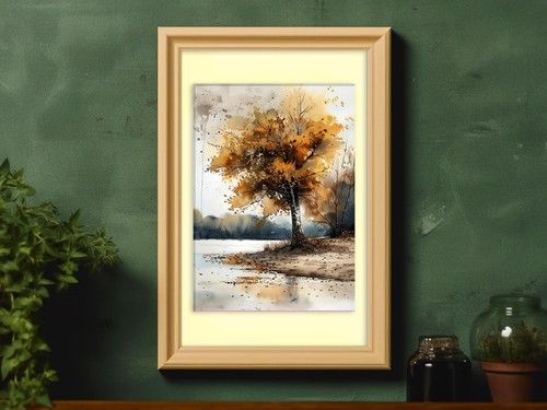 Golden Autumn Tree Painting 5"x7" Print on Matte Paper | Peaceful Fall Scene - Picture 7 of 18
