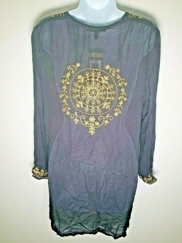 Cable & Gauge ladies sheer black & gold kaftan ethnic cover up top Size S M - Picture 5 of 9