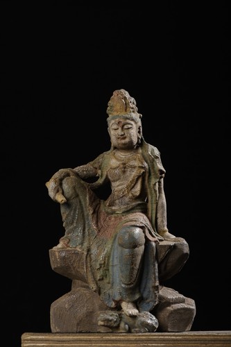 Chinesische antike alte Holzschnitzerei Kwan-yin Statue bemalt Skulptur Buddha Statue - Bild 2 von 6
