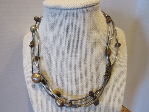 Silpada Sterling Silver Tiger's Eye Smoky Quartz Necklace Triple Strand N2264 - Picture 5 of 7