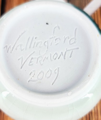 2 Wallingford Vermont Handmade Pottery 2009 Signed Clay Pots Crackle Glaze Green - Picture 7 of 12