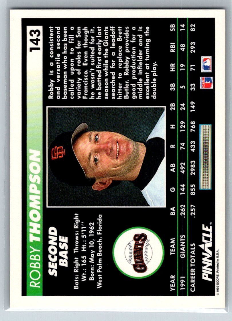 1992 Pinnacle #143 Robby Thompson | eBay
