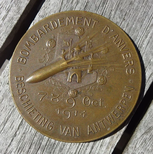 Original medal bronze Belgium Antwerp Anverse on the shelling 1914