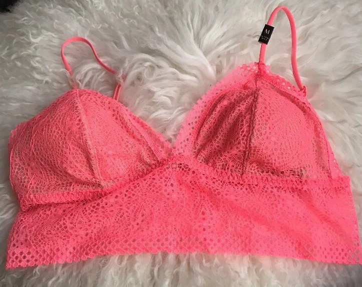 Victoria’s Secret Bralette Bra Bright Pink Lace Long Line NWT Medium