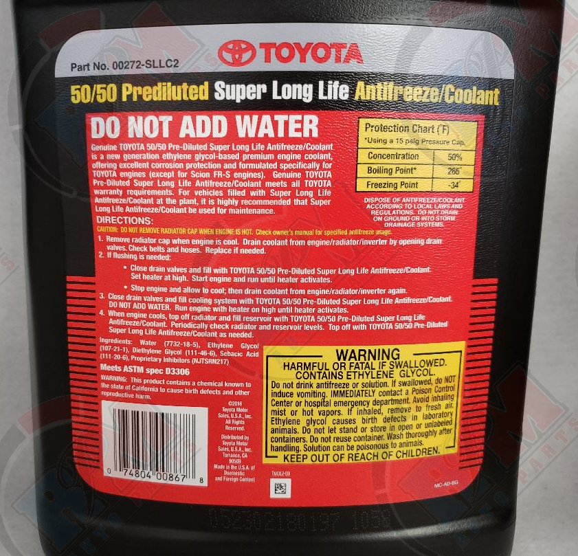 1 Gallon Super Long Life 50/50 Pink Antifreeze Coolant for Toyota