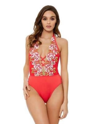 red swimming costume