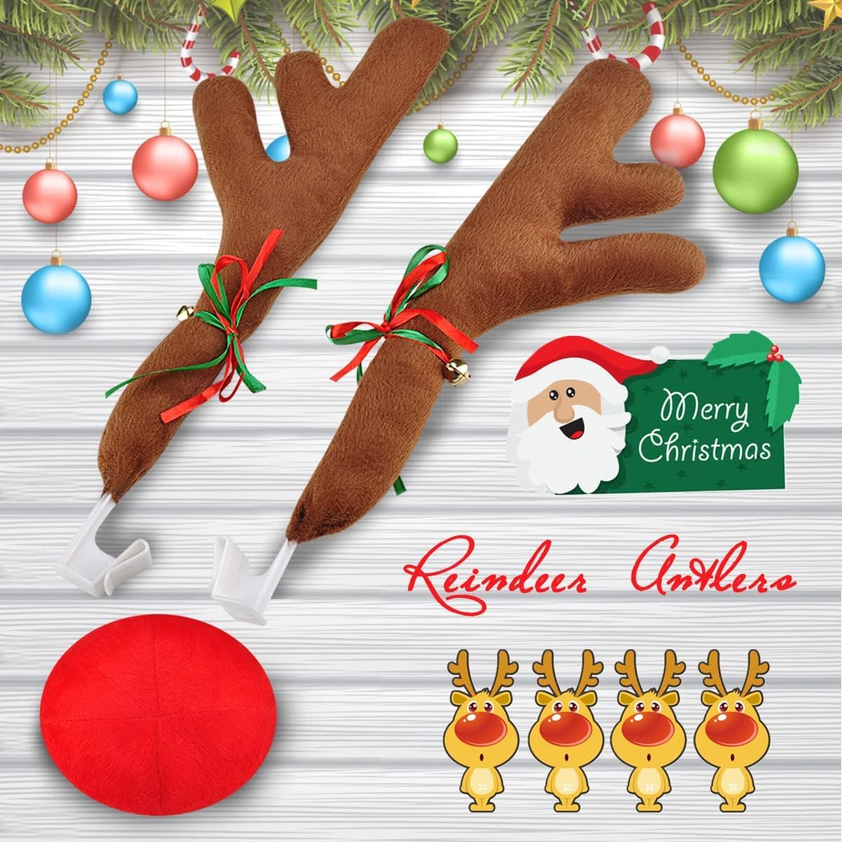 Car Reindeer Antler Kit Nose, Car Reindeer Antlers Christmas for Car