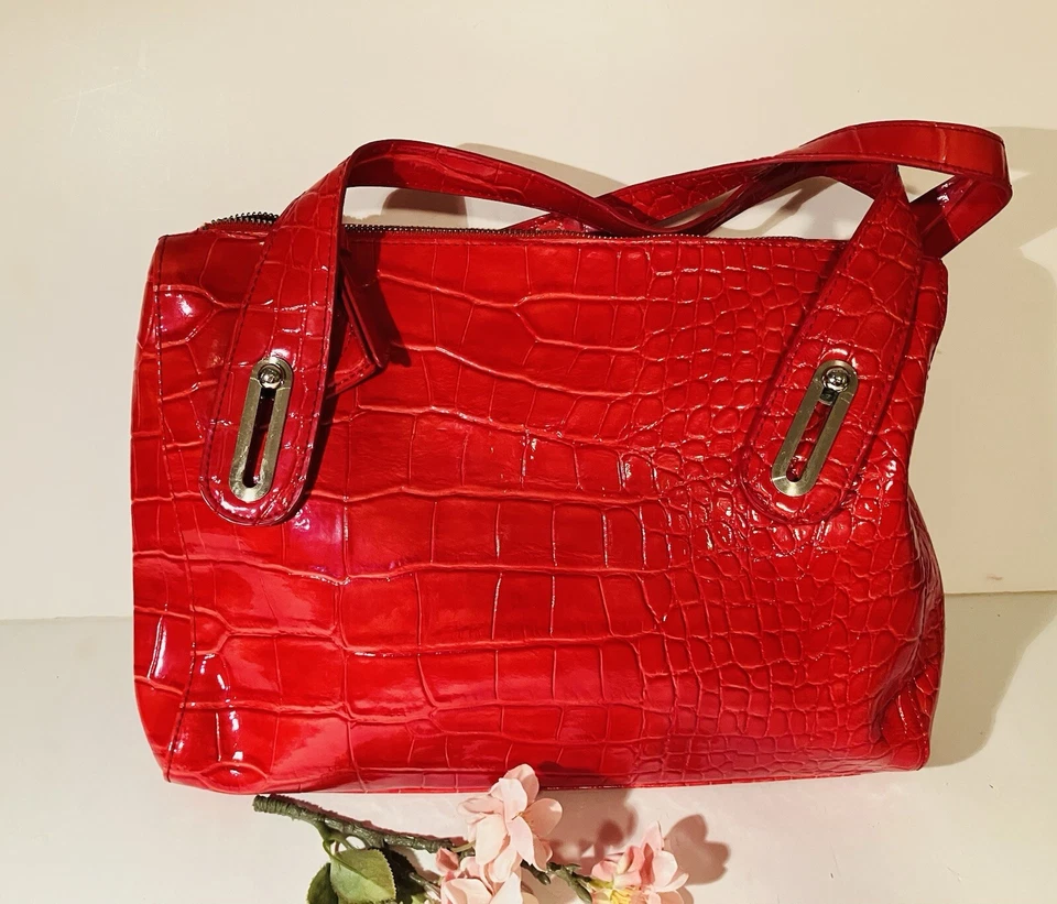 LIZ CLAIBORNE Borgoña Rojo Oscuro Imitación Cuero Gator Cocodrilo Bolso de Mano Cartera Bolso Foto 2 de 4