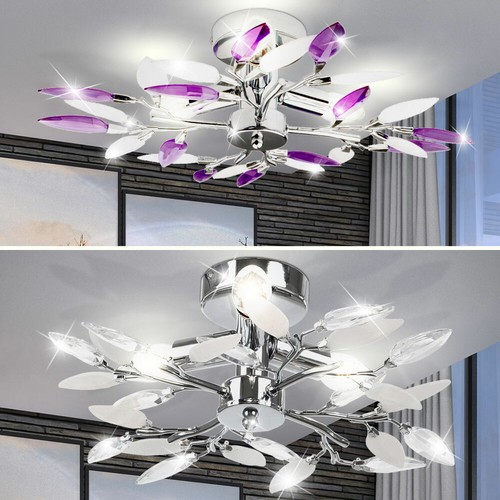 Deckenleuchte Deckenlampe Wohnzimmerleuchte Metall 3 flammig Chrom Dekorblätter - Bild 3 von 18