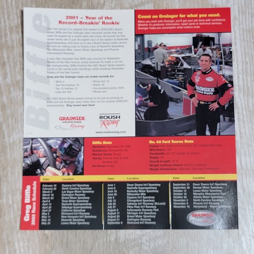 2002 Greg Biffle Race schedule GRAINGER Roush Racing - Afbeelding 2 van 2