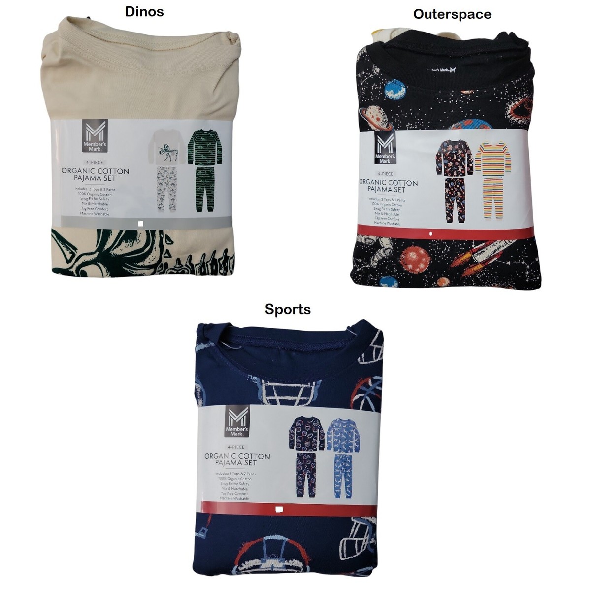 Member's Mark Toddler & Boys 4-Piece Organic Cotton Pajama
