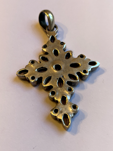 Vintage Sterling Silver Amethyst Cross Pendant - Picture 8 of 9
