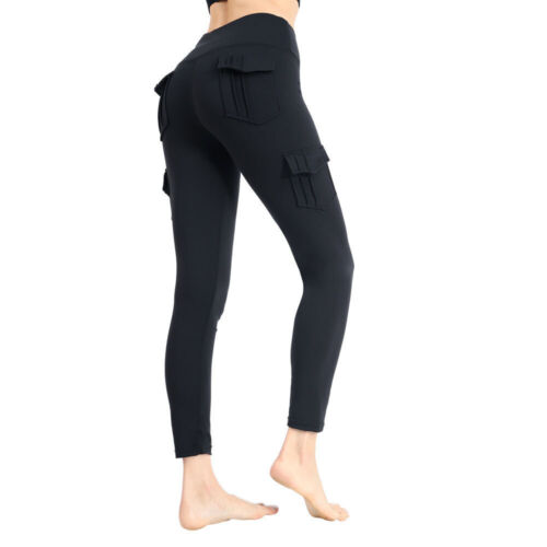Womens Elastic Yoga Leggings Fitness Pants Sport Gym Wear Trousers with Pocket - Picture 12 of 16