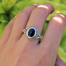 Sterling 925 Silver Genuine Black Onyx Stone Oval Shaped Handmade Ring