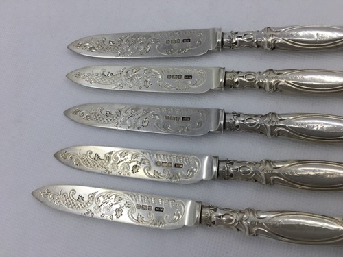 Antique Sterling Silver Art Nouveau Dessert/Fruit Knives Sheffield 1903 - Picture 4 of 12