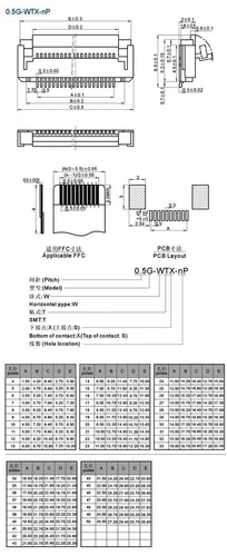 5Pcs FPC FFC 0.5mm Pitch 50 Pin Flip Type Flat Cable Connector Bottom Contact - Picture 6 of 6