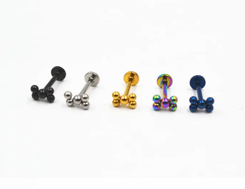Cluster Ball Triple Helix Cartilage Lip Labret Bar Stud Earring Ear Piercing 16g - Picture 3 of 4