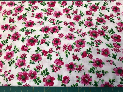 Pink Flowers  On White 100% cotton fabric sold by the yard #179 - Picture 1 of 1