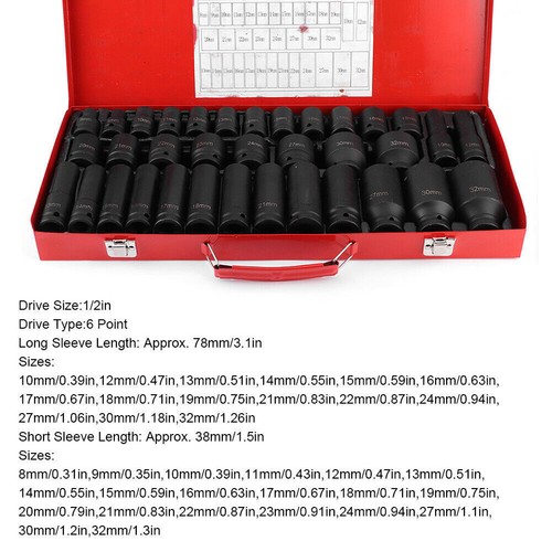 35pcs Drive Deep Impact Sockets 8-32MM Metric 1/2" Garage Workshop Tools Set AU - Picture 6 of 11